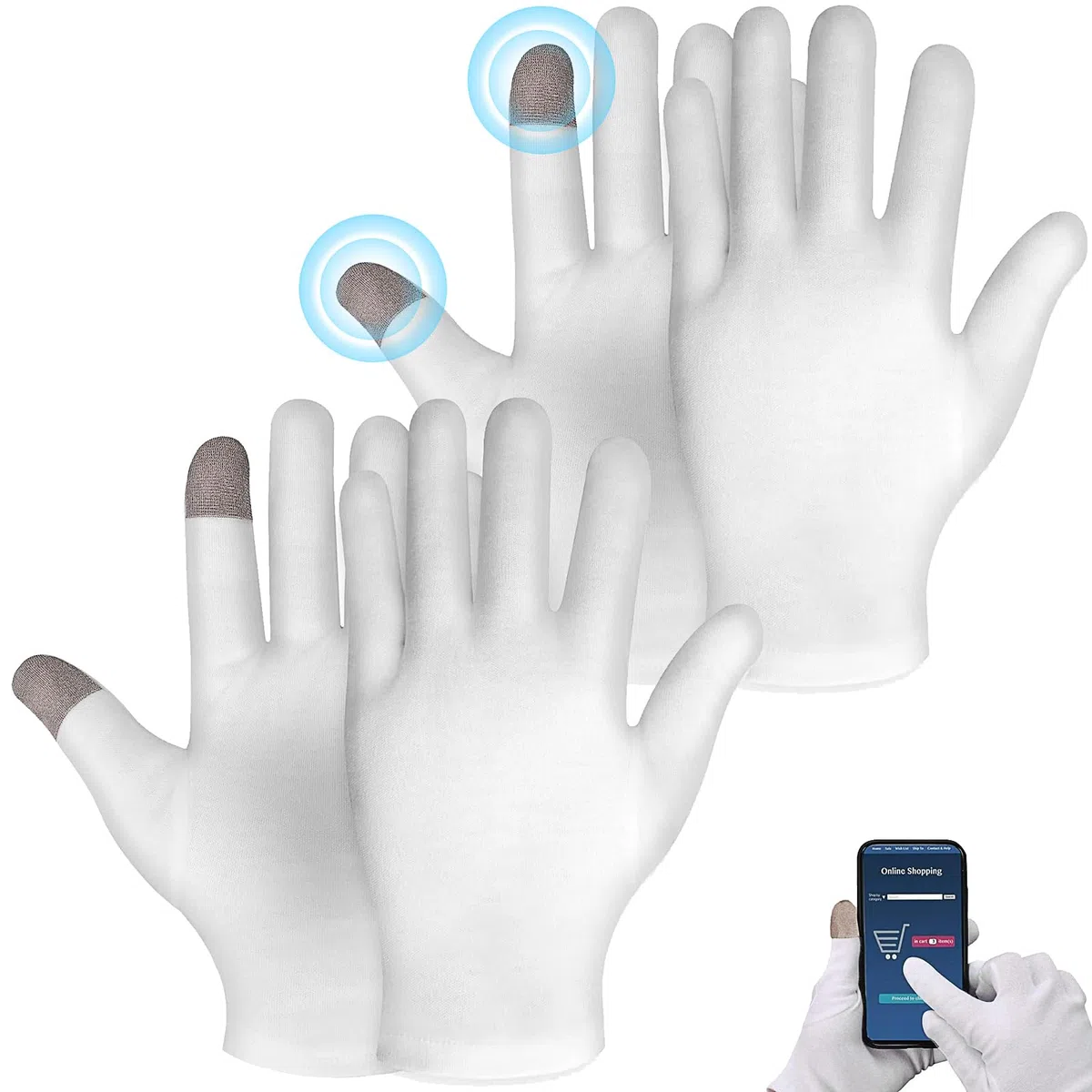 Guanti Idratanti Touch Screen, 2 paia di Cotone Bianco Guanti Touch Screen,Guanti Idratanti per donne uomini Per Mani Secche Spa Trattamento Cosmetico Idratante