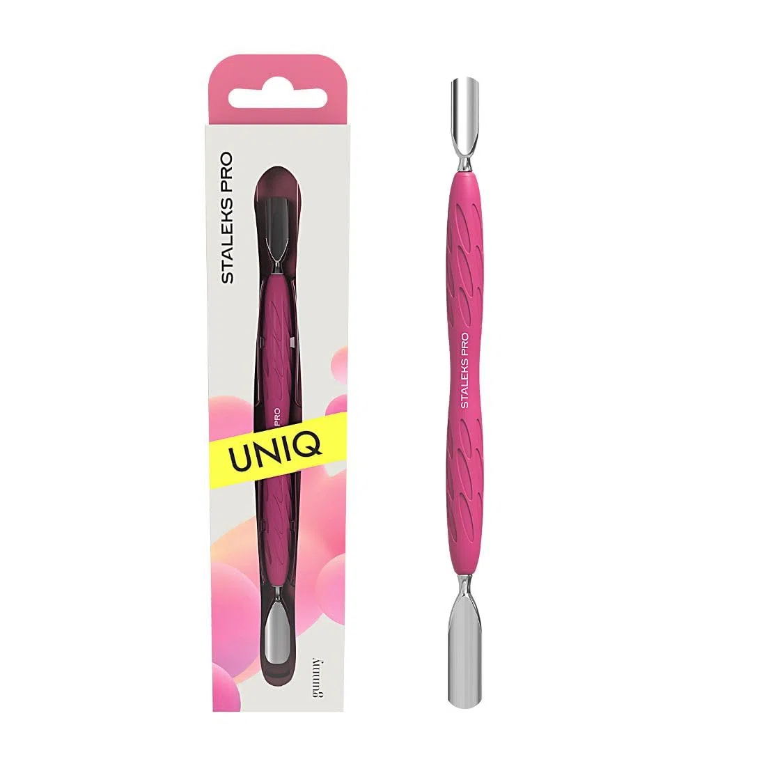 STALEKS PRO by Natury Nails Spingitore per cuticole doppia con manico in silicone Gummy. Acciaio inossidabile. UNIQ (PQ-10/1)