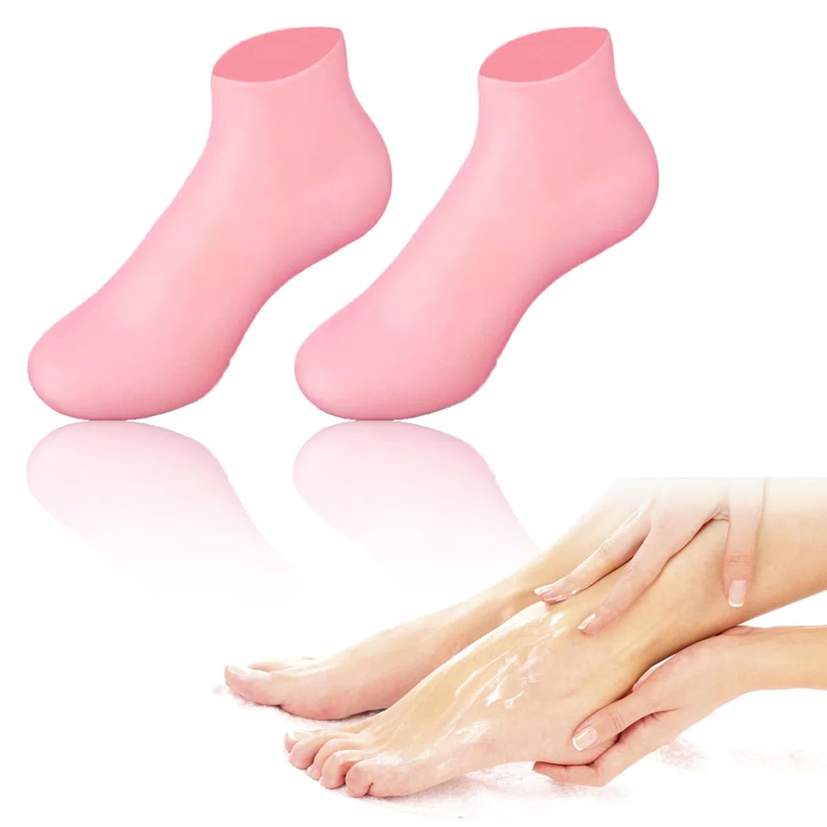 1 Paia Calzini Calze Idratanti Elastici in Silicone per Pedicure per Piedi Spa, Cura dei Piedi Dopo la Pedicure per Piedi Secchi Screpolati (Rosa)