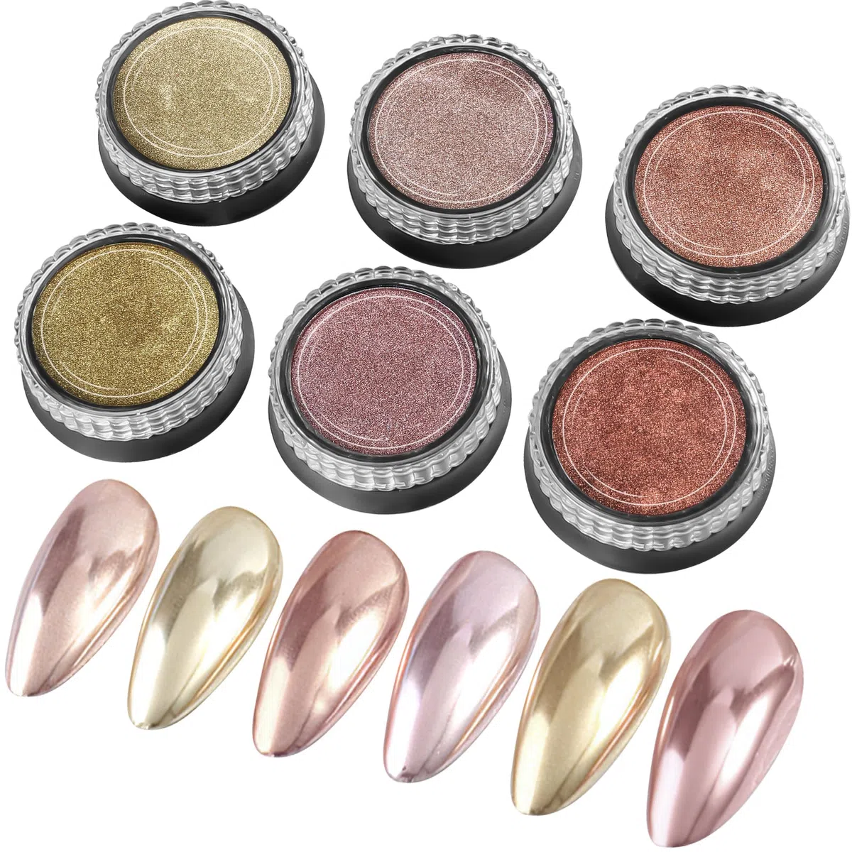 GJNL 6 Colori Gold Chrome Nail Powder - 6 Vasetti Effetto Metallico Chrome Unghie Cromate, Rosa Cromata Pigmenti per Unghie, Champagne Gold Pigment Glitter Polvere per Unghie