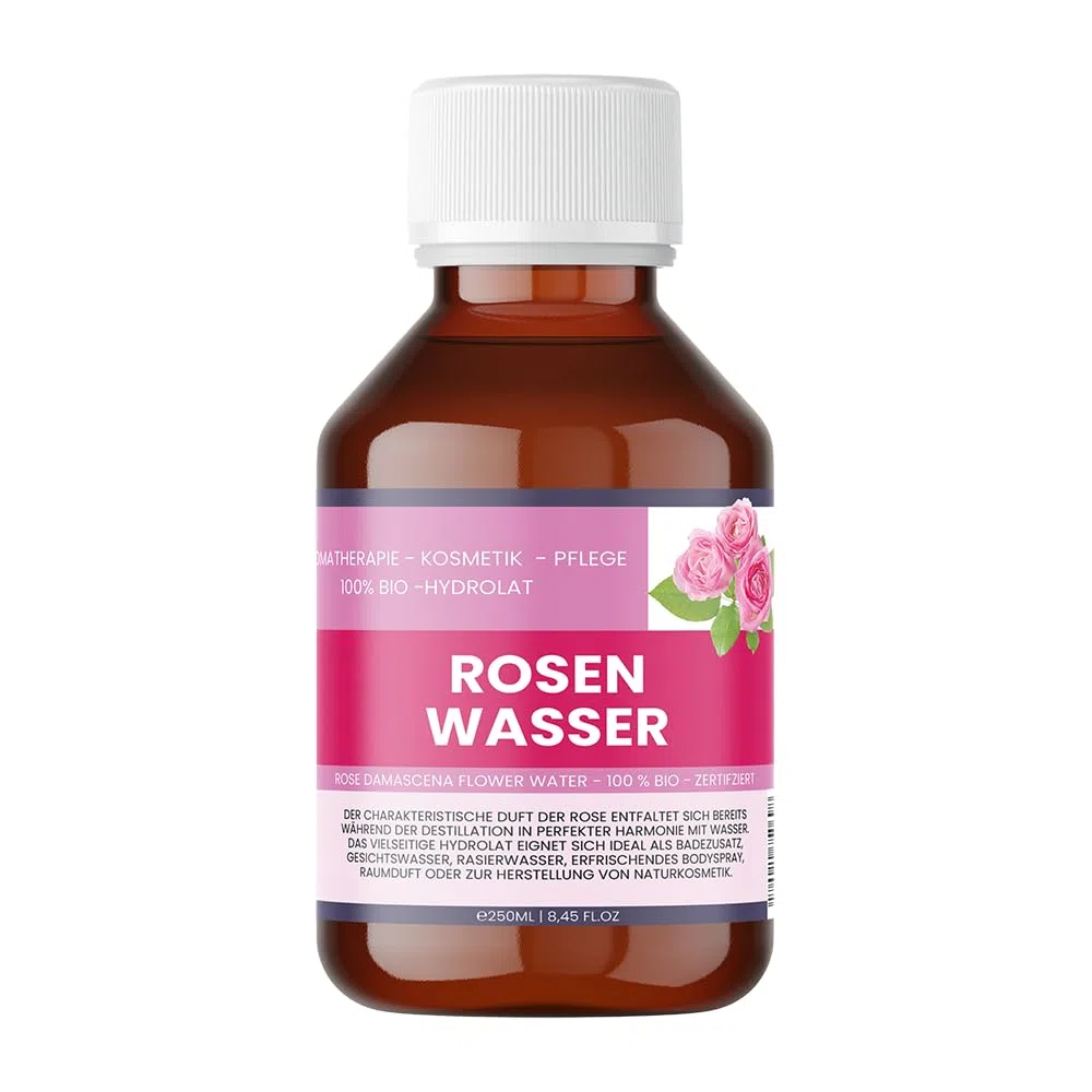 Acqua di rose biologiche 250 ml – 100% pura rosa Damascena idrolato per viso, capelli e cosmetici fai da te – Organic Rose Water – Nakobe