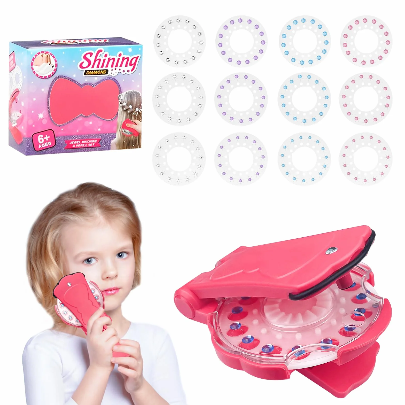 Newpop Hair Bedazzler Diamante Gioielli Macchinetta Strumento, Brillantini Macchina Capelli Diamante, Kit Strass per Capelli con 180PCS di Diamante, per Ragazze e Bambini