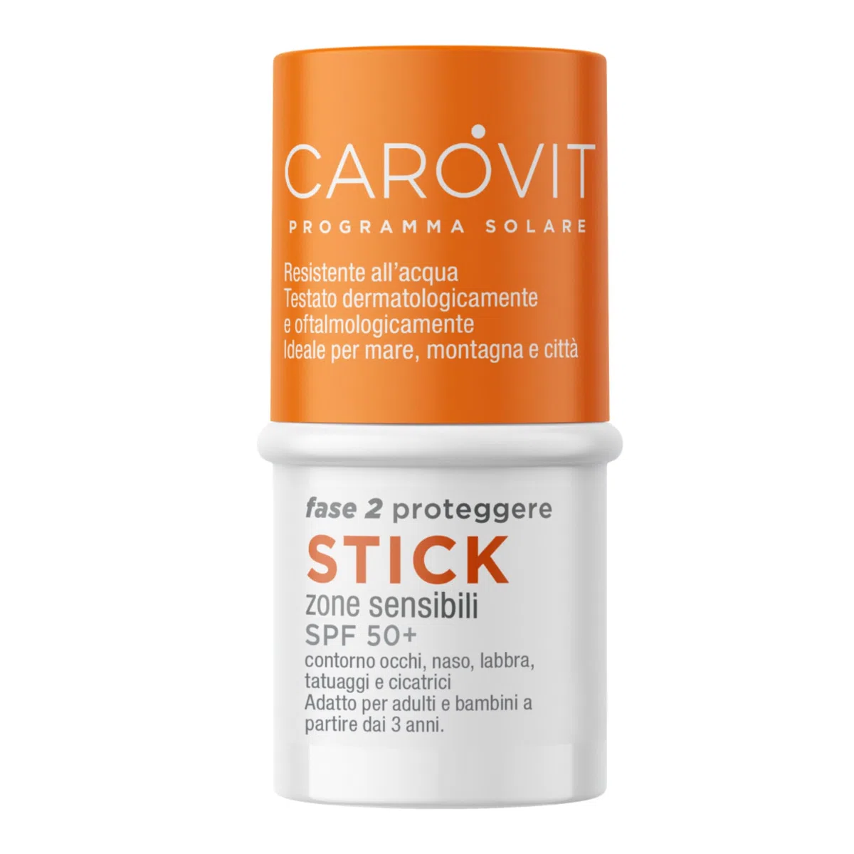 Carovit Protezione Solare Stick, SPF 50+, Protegge da UVB e UVA, Stick Solare Trasparente per Zone Sensibili, 4 ml