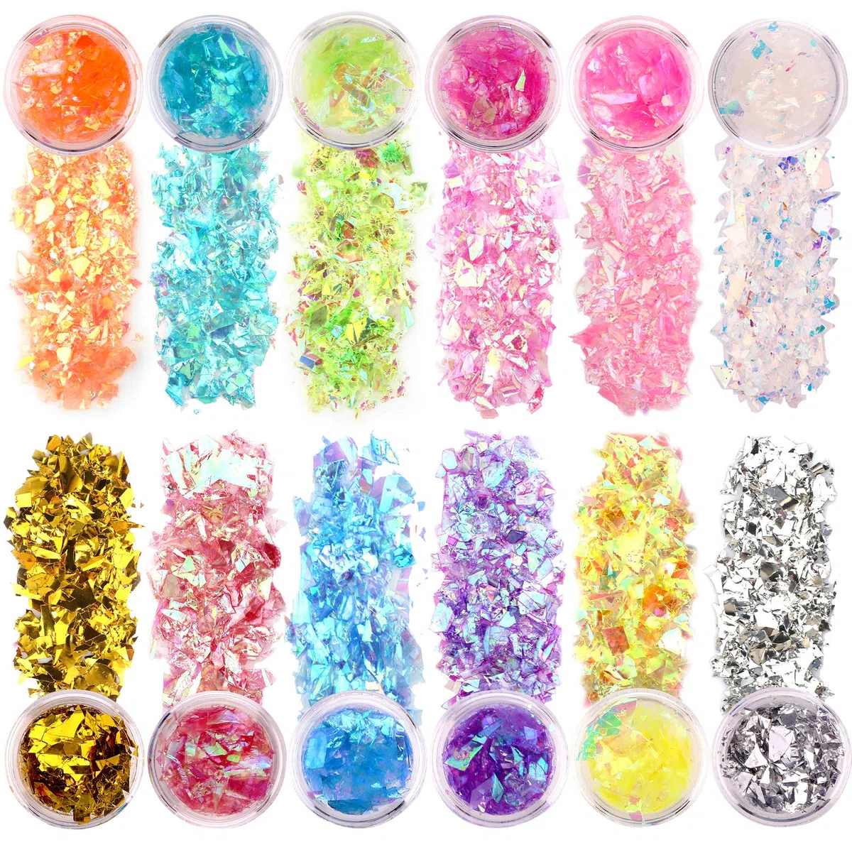SAVITA 12 Colori Fiocchi di Glitter Iridescenti Paillettes per Unghie Olografiche Glitter Grosso Resina Epossidica Irregolare Vernice Artigianato Artistico Cosmetico per Festival Glitter per il Corpo