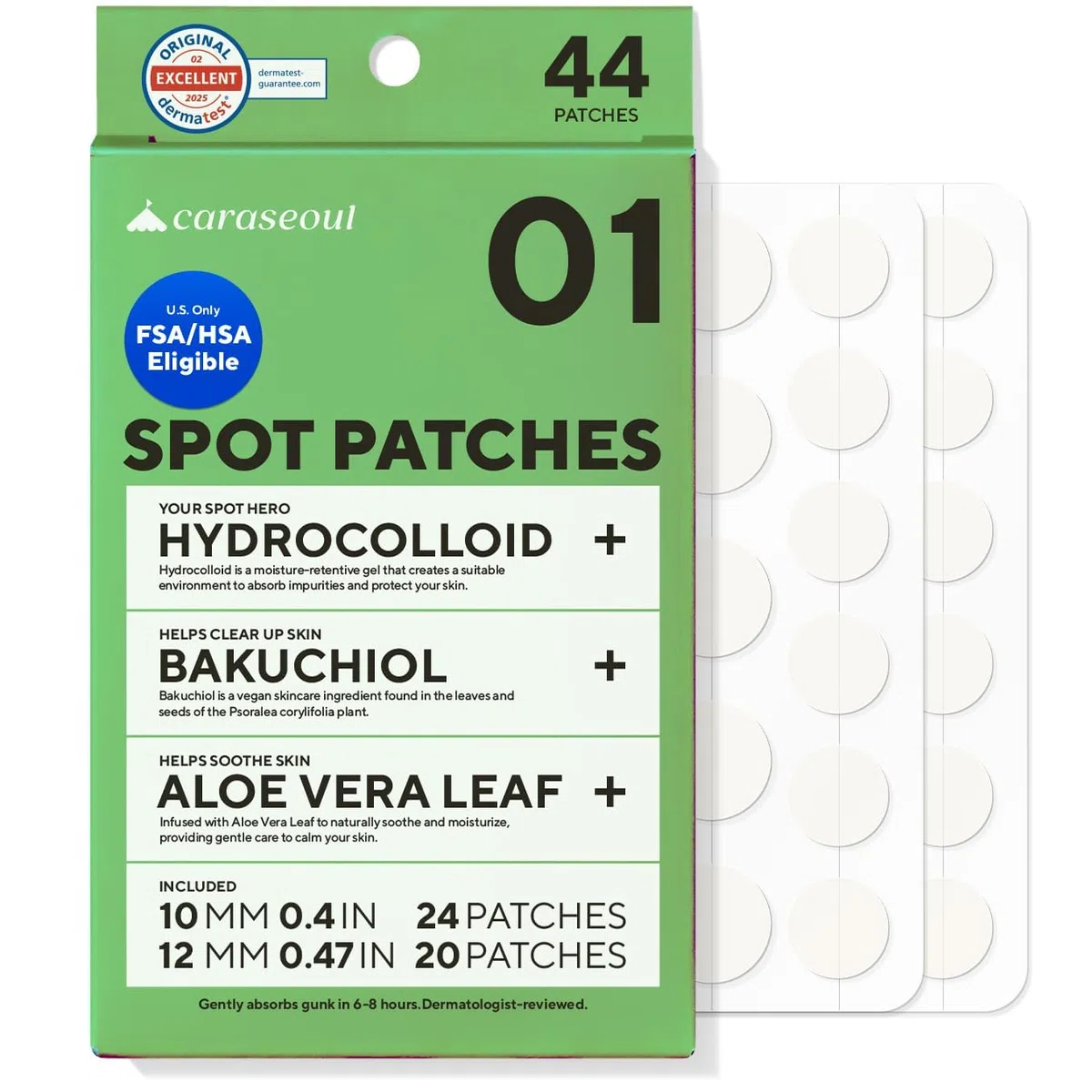 caraseoul Patch Brufoli, Pimple Patch Anti Acne in Idrocolloide, Bakuchiol e Aloe Vera, Cerotti Invisibili per Imperfezioni, Skincare Coreana, Dermatologicamente Testati, 2 Taglie (10/12mm) [44 Pezzi]