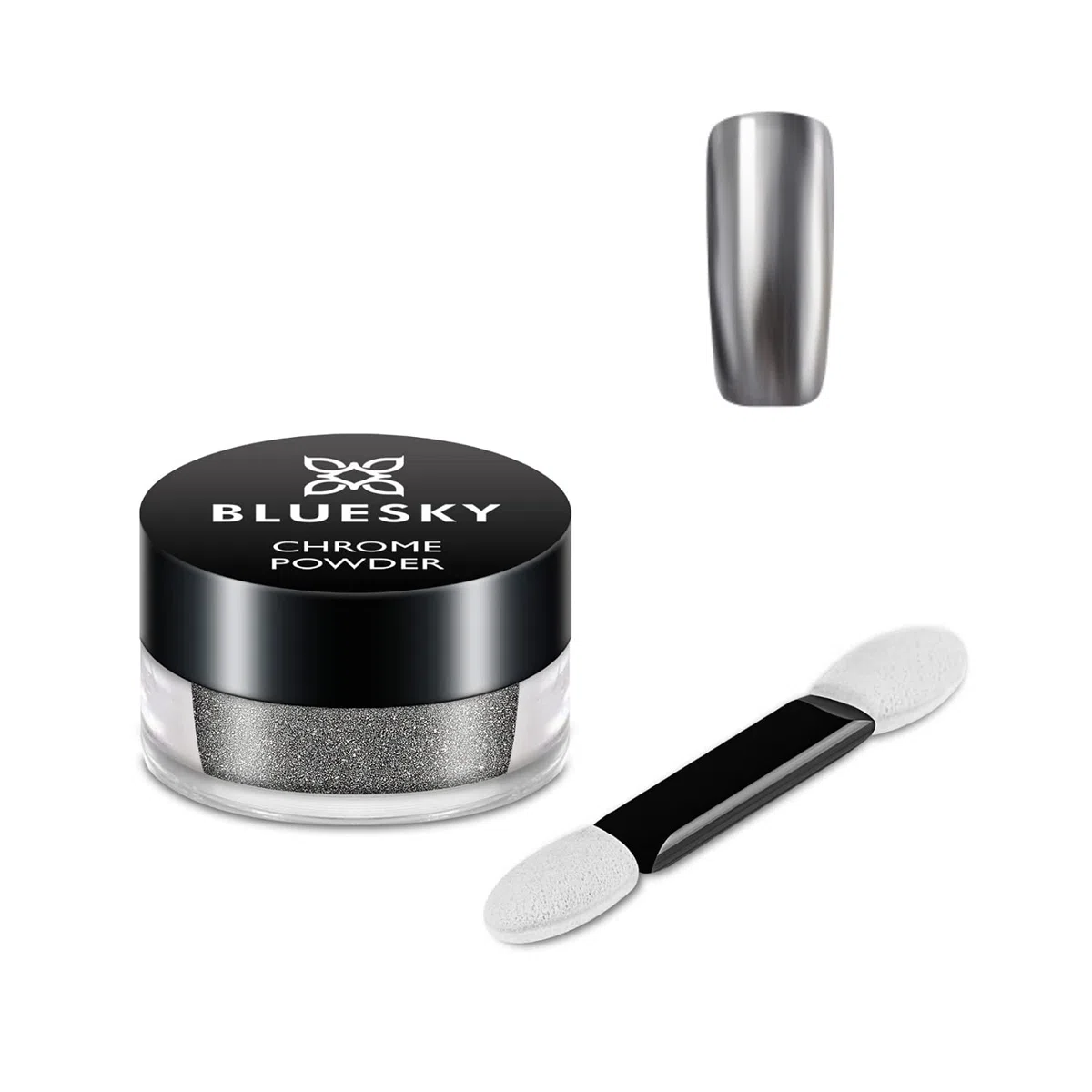 BlueSky - Kit di polvere per unghie cromata, con pennello applicatore in gel metallico, 5 g, colore: Argento