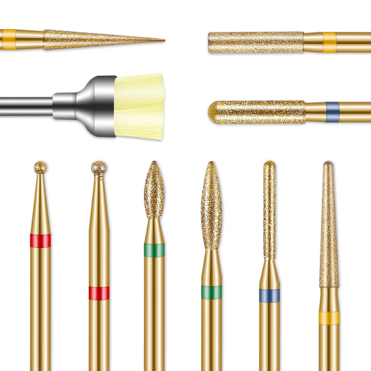 Depvko Punte Fresa Unghie, 10 Pezzi 3/32'' Punta Fresa Cuticole diamantate, Punte Fresa per unghie professionale, Punta Fresa rimozione gel Strumenti per gel acrilico Manicure Pedicure, Oro