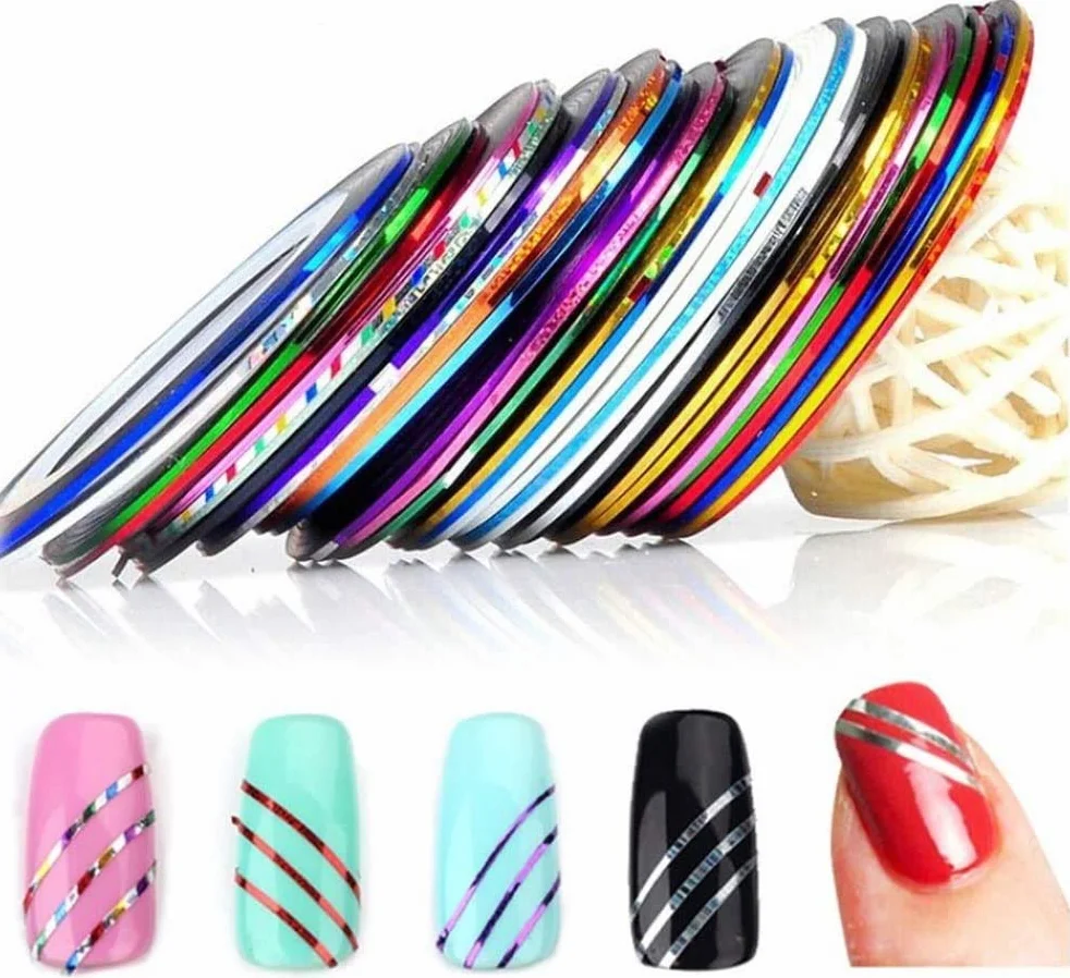 Nail Art Nastro 90 Pezzi glitterati Unghie Striscia Nastro Adesivo 30 Colori Linea di Nastri per Unghie,per nail design