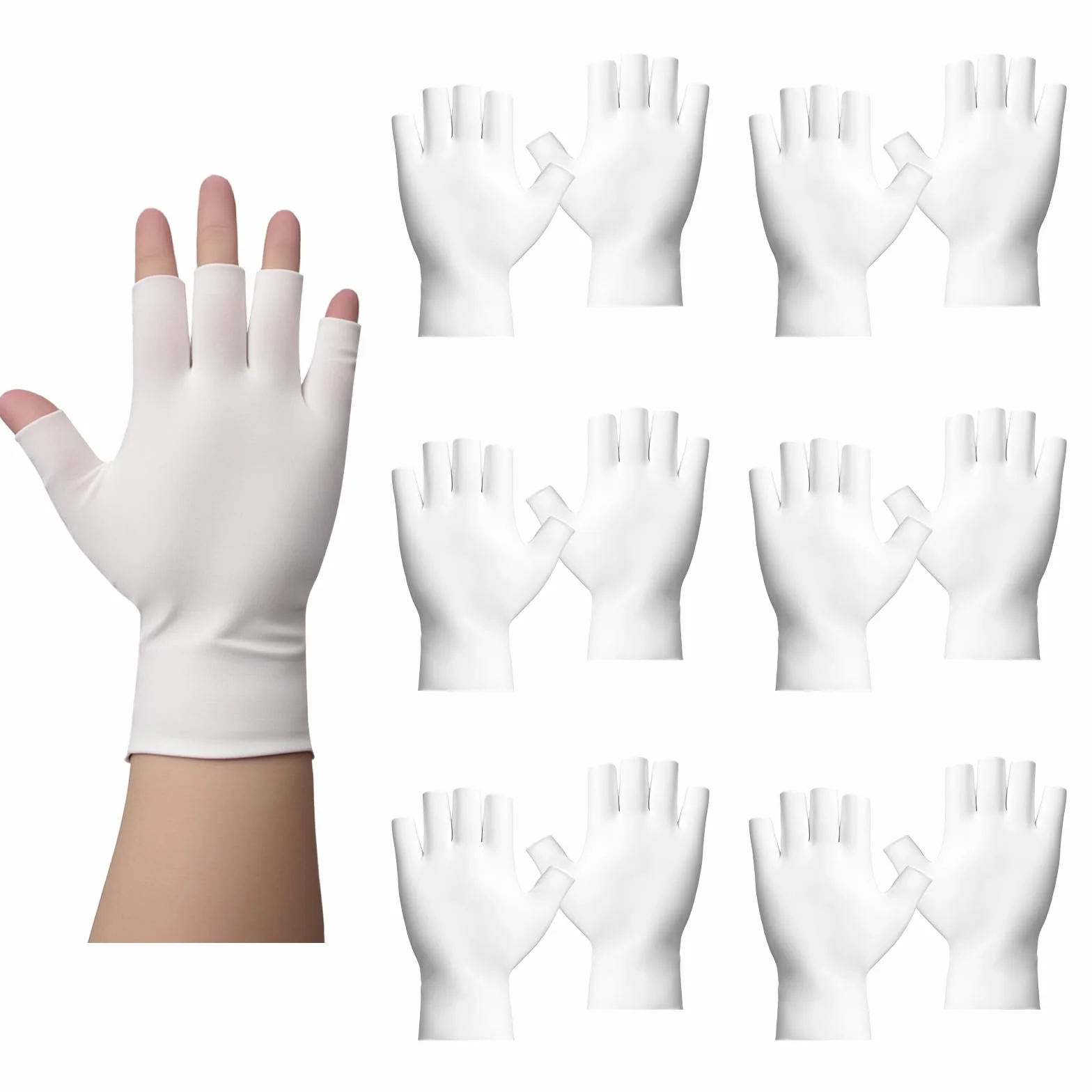 6 paia di guanti in cotone bianco – Guanti in cotone senza dita per mani asciutte, dormire e spa cura della pelle, compatibili con touchscreen, morbidi e traspiranti per tutti i giorni e per il
