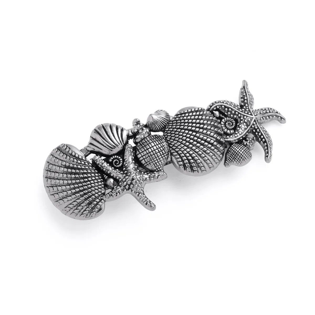 Dreamtimes Pinza per capelli di stelle marine pinze per capelli guscio Pearl accessori per capelli Vintage metallo fabbricato a mano grande barrette di metallo francese per capelli per donne (argento)