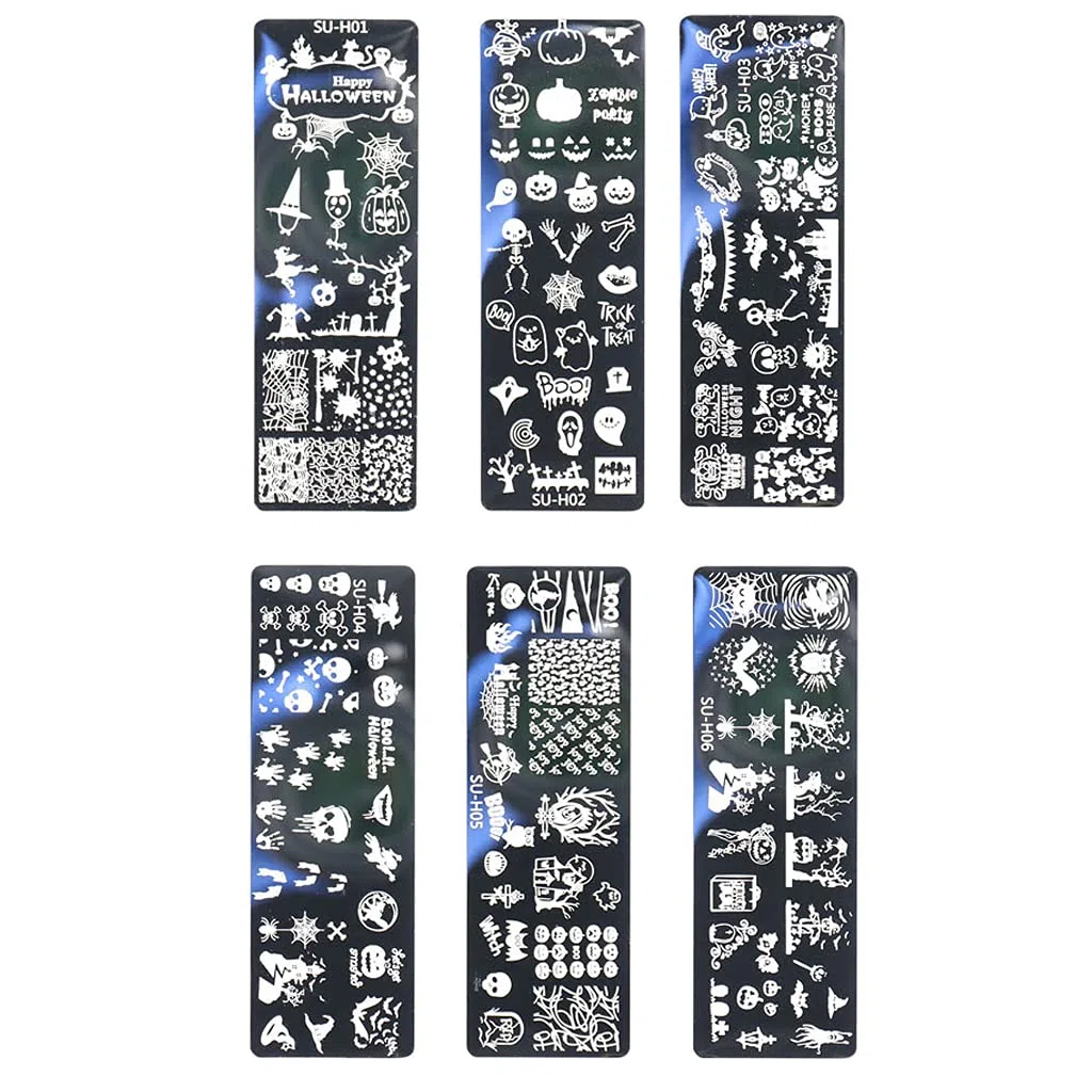 Nail Art Stamping Piastre In Acciaio Inox Zucca Pipistrelli per Nail Stampi Modelli Stampa Natale Halloween Unghie Manicure Template Stamp
