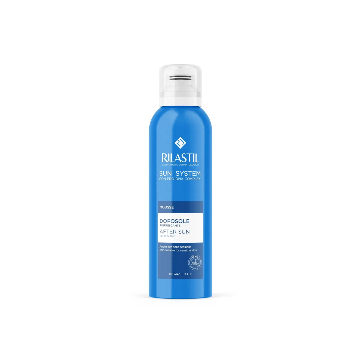 Rilastil Mousse Doposole Rinfrescante, con Pantenolo, Aloe ed Estratto di Calendula, Per Pelli Sensibili, 150ml