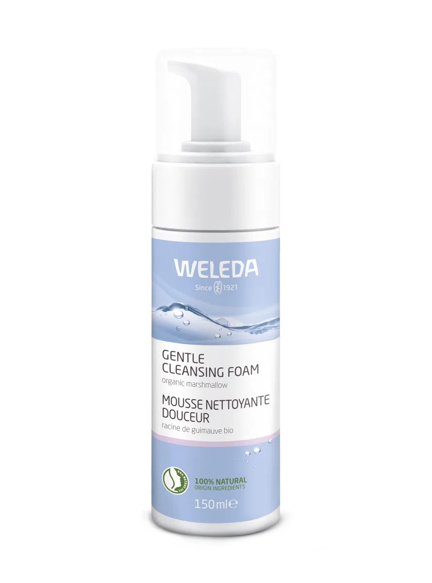 Weleda Dolce Mousse Detergente, morbida schiuma detergente, con hamamelis bio, rimuove make-up ed eccessi di sebo, mantenendo l'equilibrio idrolipidico cutaneo (1X150 ml)